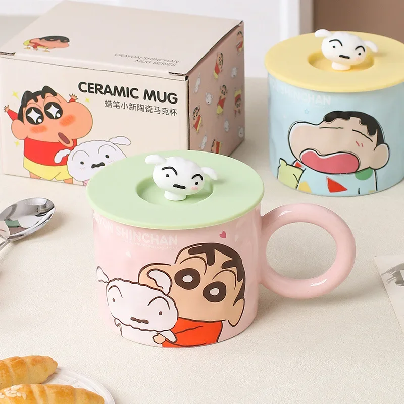 Crayon small new creative cartoon mug with cover ceramic cup high temperature resistant home cup student cup coffee cup