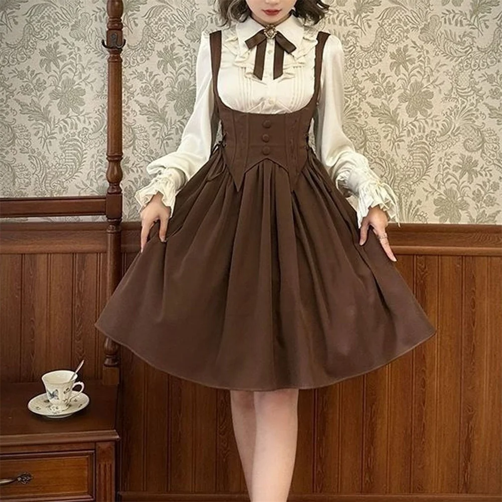 

Preppy Style Victorian Gothic Lolita Shirts Women Japanese Vintage Y2k Ruffles Gigot Sleeve Blouses Elegant Sweet Princess Shirt