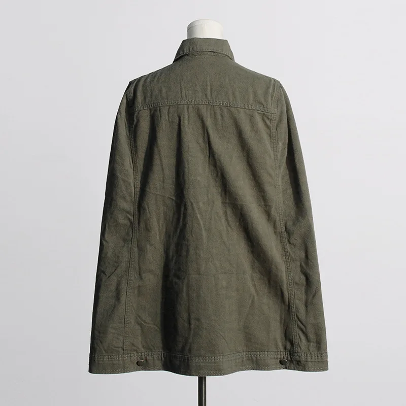 Women's Patchwork Denim Jacket Coat Turn-Down Collar Cape-Style Trendy Autumn Fashion Large Pockets Personalized Clothing