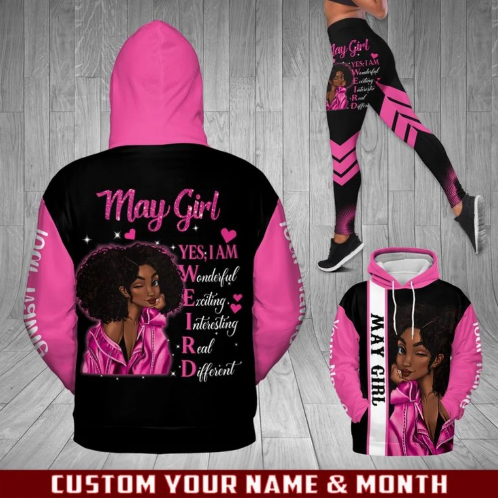 2025 New personalized name and birthday Month for Black Girl 3d printed wonderful - exciting - fun fashion street hoodie - Leggi