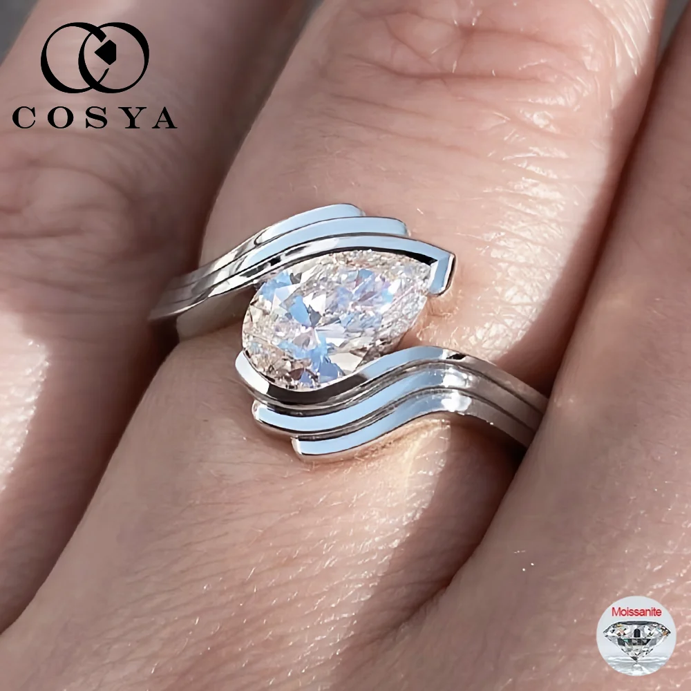 

Сертифицированное COSYA кольцо с муассанитом грушевидной огранки 2 карата для женщин S925, серебряное кольцо с бриллиантами в лаборатории, свадьба, помолвка, день рождения, ювелирные украшения