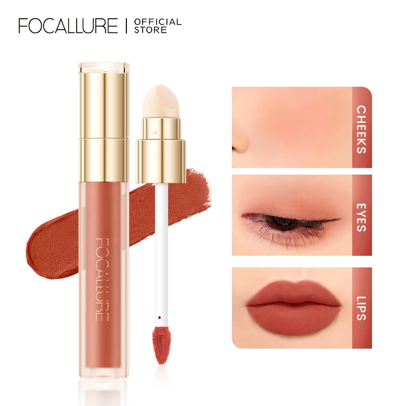 

FOCALLURE Misty Velvet Matte Lip Glosses Soft Smooth Moisturizing Long Lasting Lipstick Makeup Cosmetics Built-in Sponge Brush