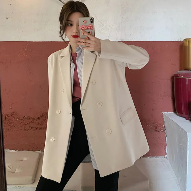 Casual Blazers Women Solid Loose Autumn Notched Tender Business Simple Popular Straight Suits All Match Harajuku Tops Comfort