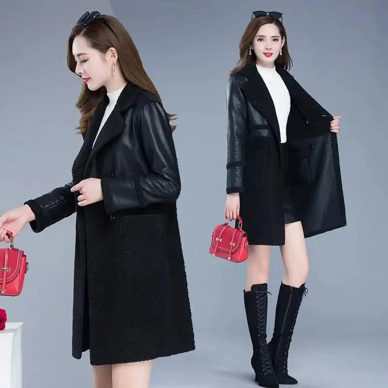 2024แจ็คเก็ตหนังขนแกะสไตล์เกาหลีสำหรับผู้หญิง, เสื้อกันลมแบบใหม่สำหรับฤดูใบไม้ร่วง/ฤดูหนาว