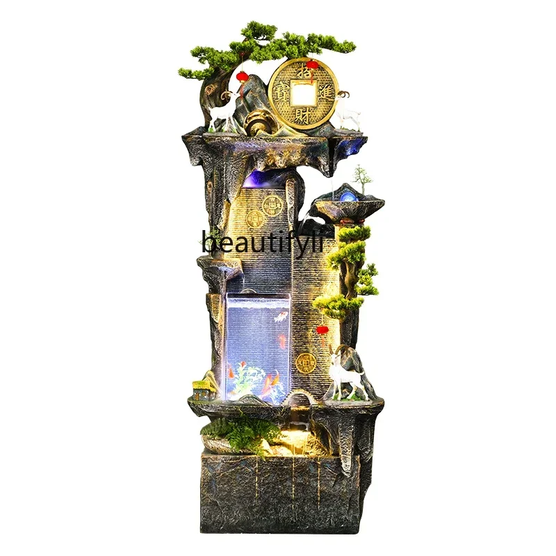 New style Large floor-to-ceiling rockery fountain landscape flowing water fish tank decorative landscaping ornament