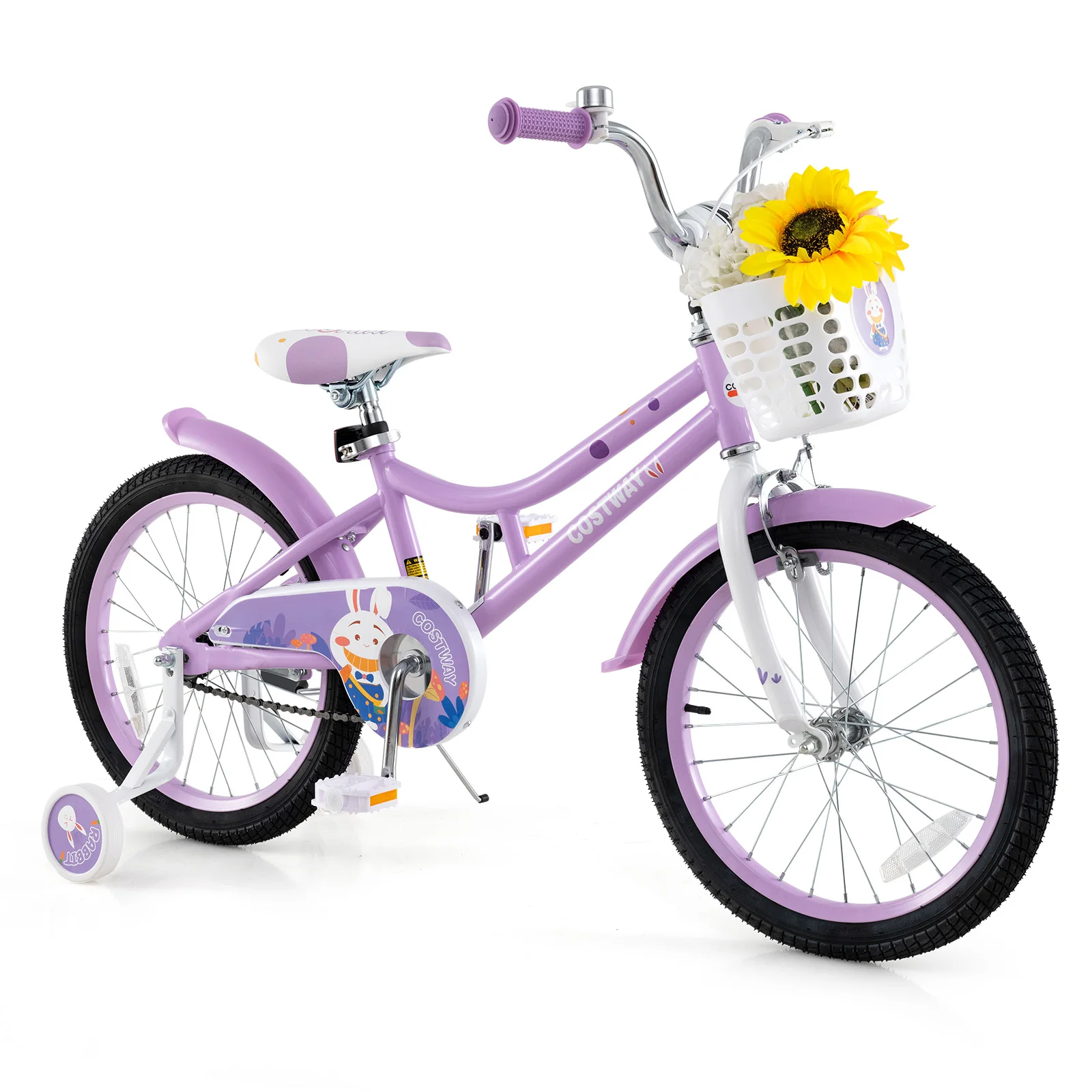

Girl Bike w/Basket Detachable Training Wheels Adjustable Seat Handbrake Coaster Brake
