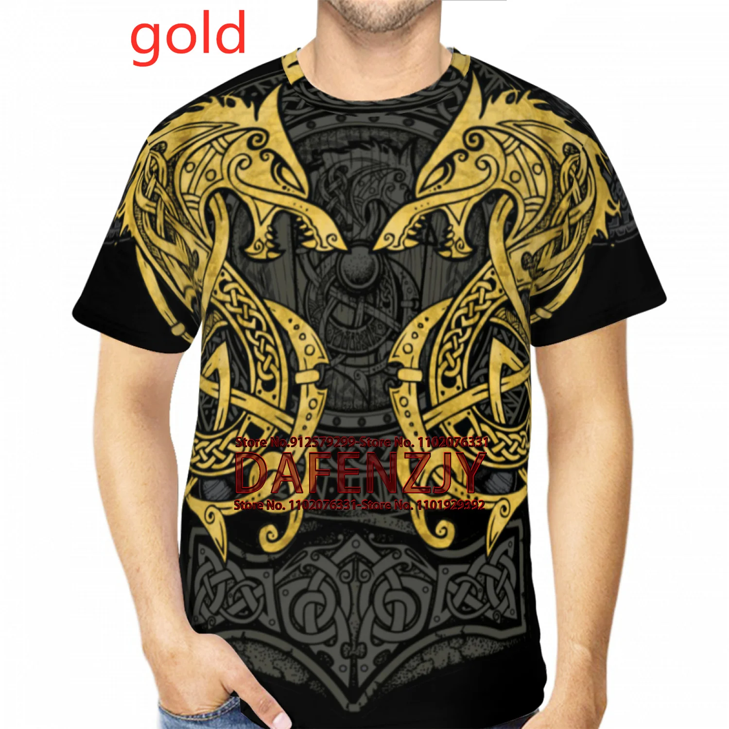 Men Streetwear Fashion Viking Tattoo Graphic Retro T Shirt 3d Casual Cool Round Neck Tops