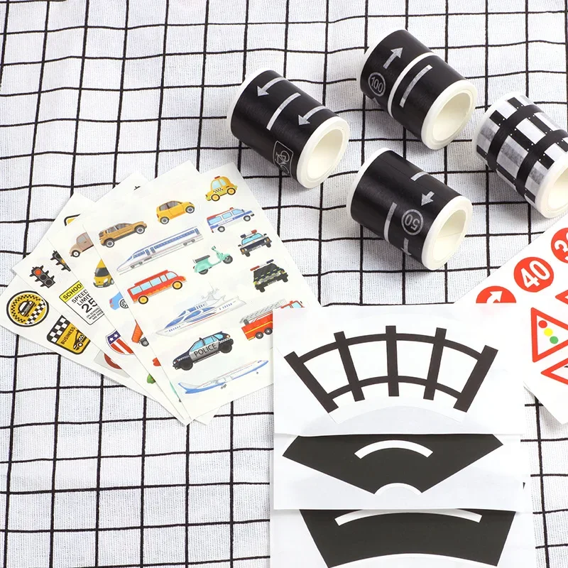 1 Pcs Creative Verkeer Road Tape Auto/Trein/Curve Sticker Voor Kids Diy Puzzel Speelgoed Scrapbooking Sticker Adhesive label Tape