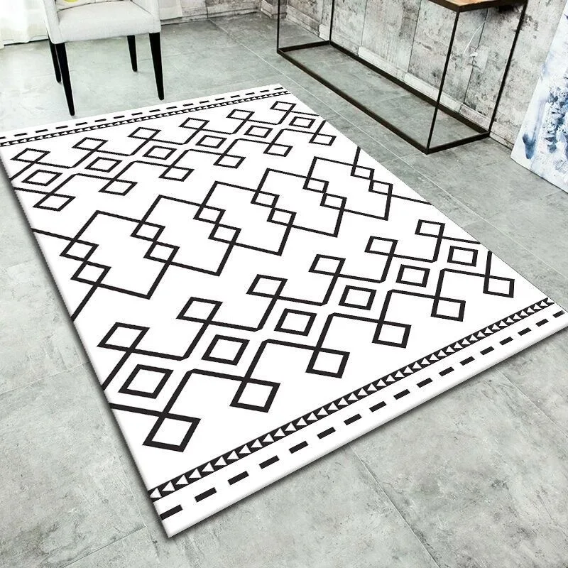 VIKAMA Minimalist Geometric Black And White Check Nordic Carpet For Living Room Sofa Coffee Table Bedroom Bedside Rug Home Decor