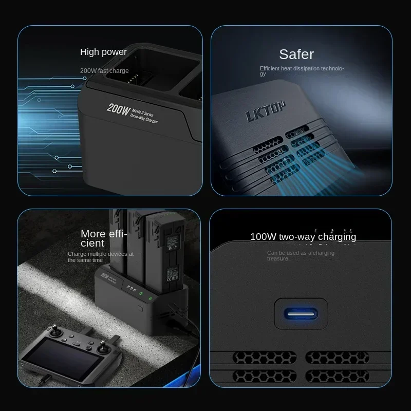 For DJI Mavic 3 Series Three-Channel Manager W Fast Charge Yu3pro Rechargeable Battery Parallel Charger