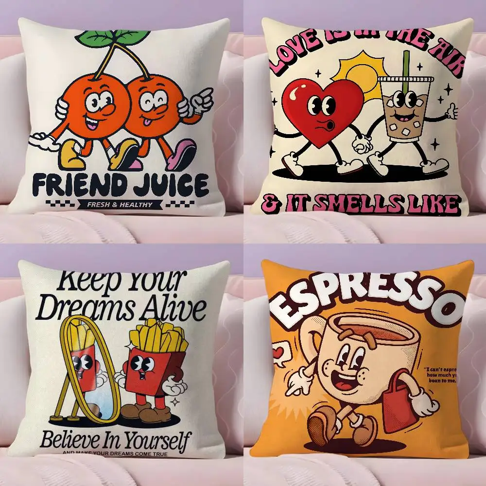 

Retro pop cartoon food Pillow Case Pillowcase Ultra Soft Skin Friendly Fabric Cloud Like Comfort & Concealed Zipper