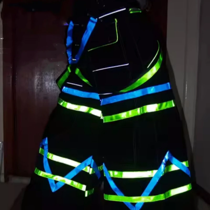 

Новые сине-зеленые светоотражающие цветные брюки, костюм для прогулок призраков, светящиеся брюки для танцев, хип-горячие танцевальные брюки, повседневная одежда
