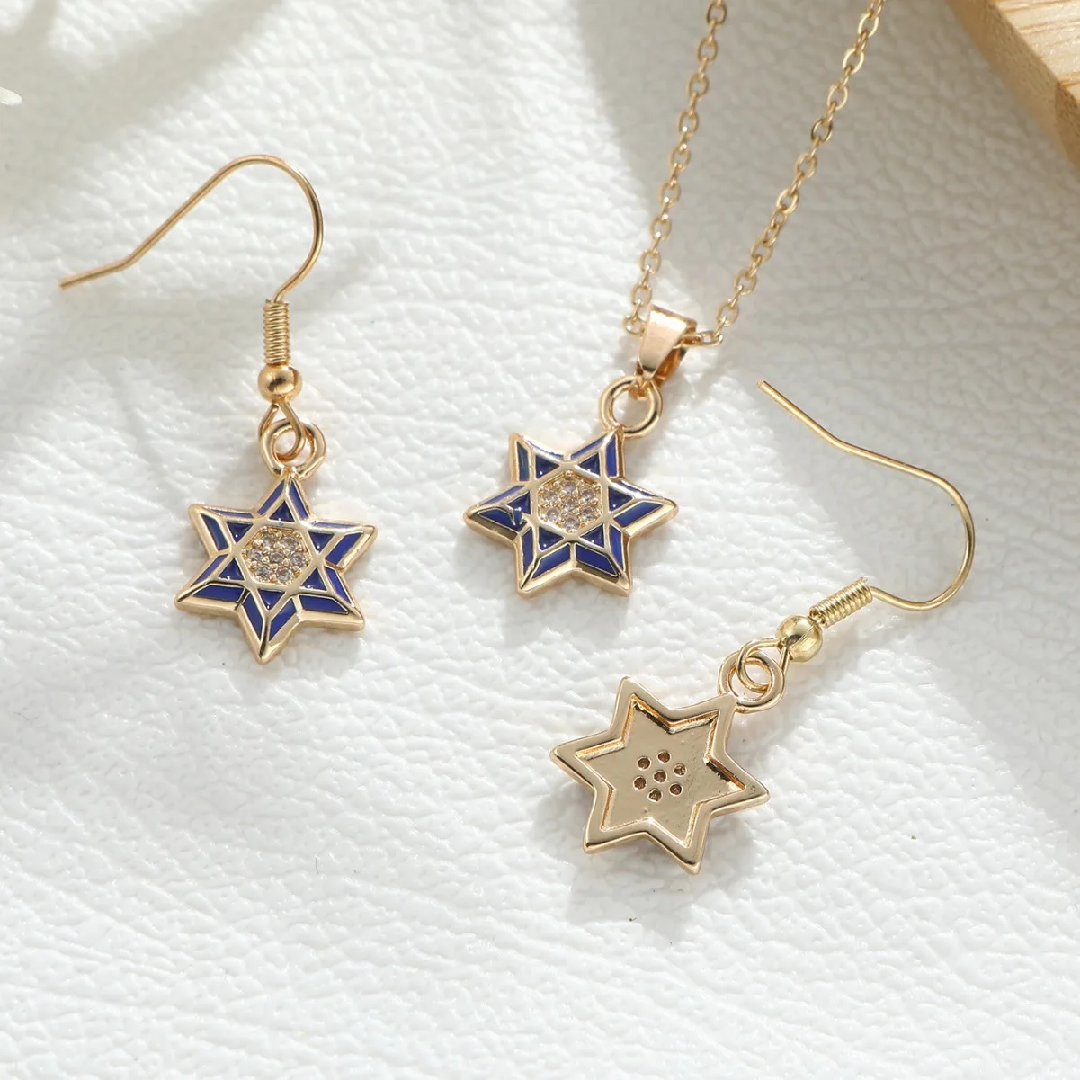 Luxury Judaism Jewelry Stainless Steel Sieraden Goud Hexagonal Star Pendant Necklace+Earrings Jewellry Sets for The Nun