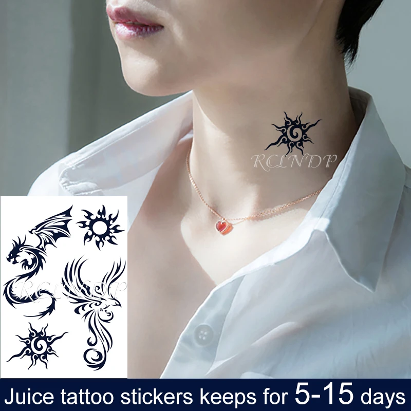 Waterproof Temporary Juice Ink Tattoo Sticker Sun Totem Dragon Phoenix Small Element Fruit Gel Long Lasting Tatto for Men Women