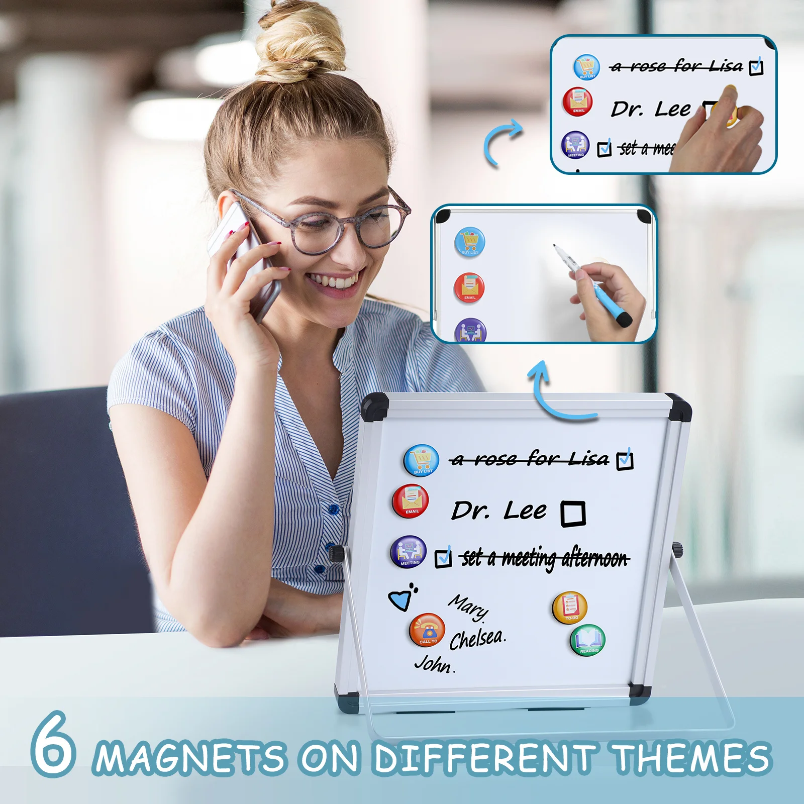 لوحة مسح جافة للمكتب، ممحاة سبورة بيضاء مزدوجة الجوانب، لوحات صغيرة لسطح المكتب للمنزل #6