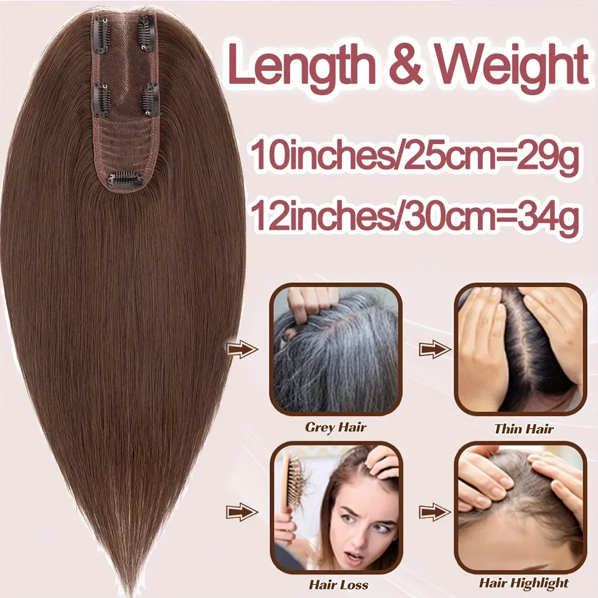 PROKYVITY 100% Human Hair Topper สําหรับผู้หญิงคลิปในฐานผ้าไหม Hairpiece (2.25 "x 6") สําหรับผมบางสีเทาครอบคลุมและปริมาณ