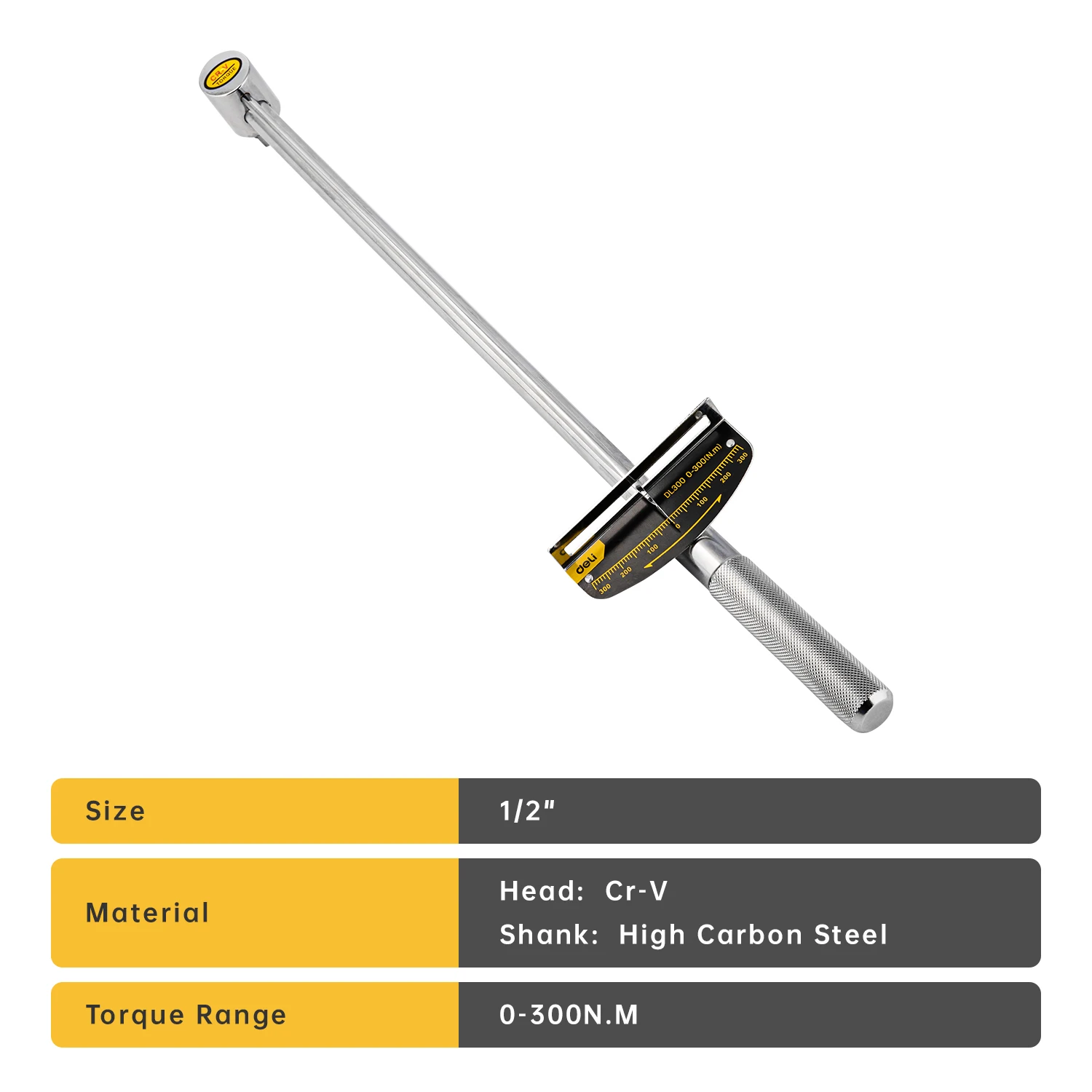 Imagem -02 - Deli-torque Wrench para Reparação Automóvel Ferramentas Manuais Chave Chave Chave Ratchet Cr-v Cabeça Square Drive Indústria Carro Bicicleta 0300n.m