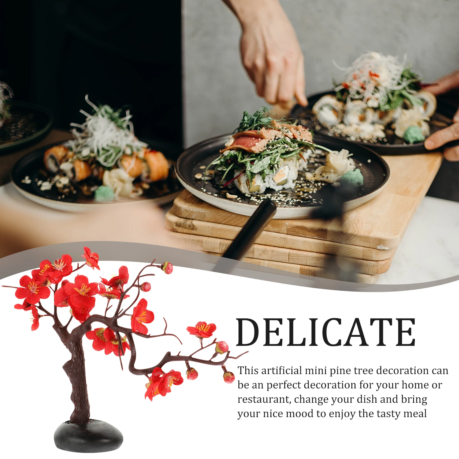 

Plastic Plant Pink Shape Sushi Platter Decor Faux Plum Blossom Indoor flower for Plate Embellishment Japanese Restaurant Supply