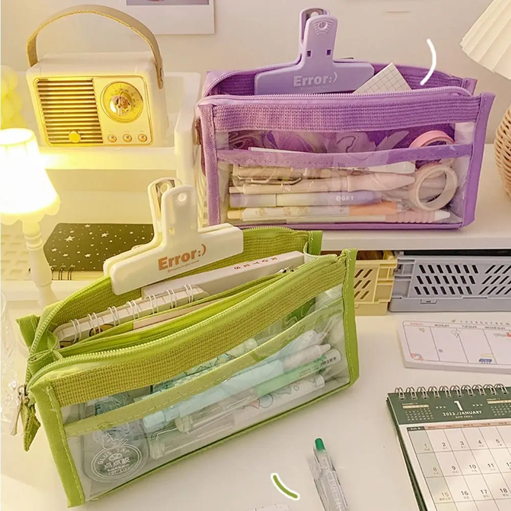 High Value Transparent Pencil Case Triangle Multi-layer Pen Bags Large Capacity Stationery Storage Bags