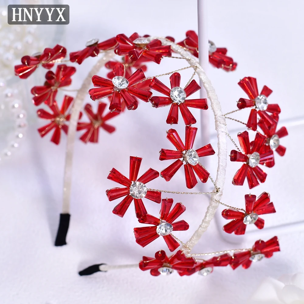 

HNYYX Red Crystal Beaded Hair Accessories Luxury Rhinestone Headband Vintage Headwear Party Hair Pieces Wedding Hair Tiara A404