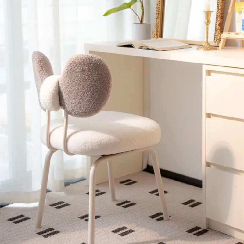 Modern Minimalist Fabric Lamb Wool Cream Style Dressing Stool For Girls Bedroom Home Use Backrest Makeup Chair Creative Chair