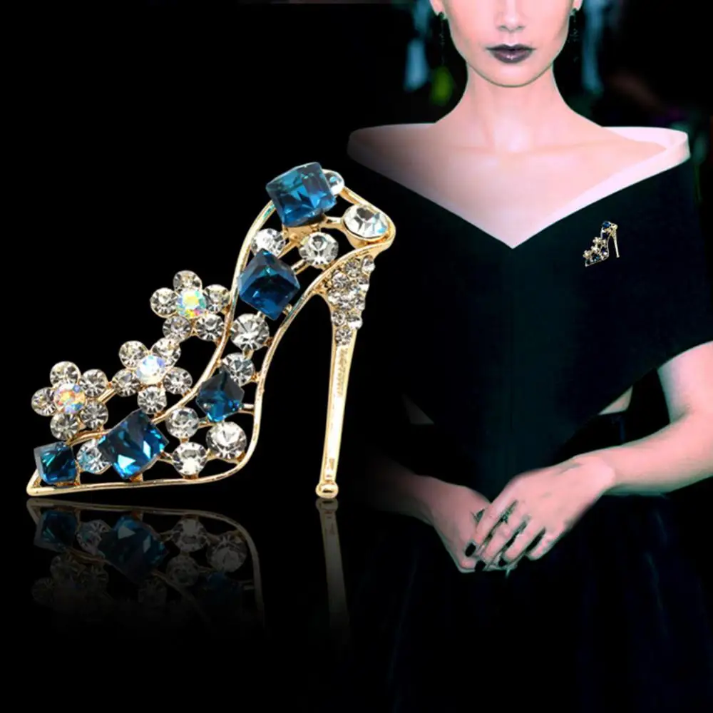Fashion Trends Versatile Crystal Rhinestones High Heels Brooch Pin Niche Design Temperament Women Elegant Clothing Accessories