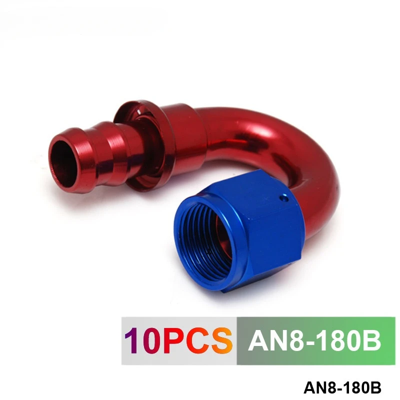 

8AN AN8 8-AN 180 Degree Swivel Oil/Fuel/Gas Line Hose End Push-On Male Fitting AN8-180B