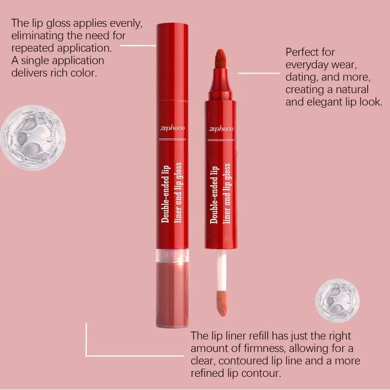 Double Headed Liquid Lip Gloss Pen Multi Use Lip Contour Liner Longwear Lip Stain for Festivals