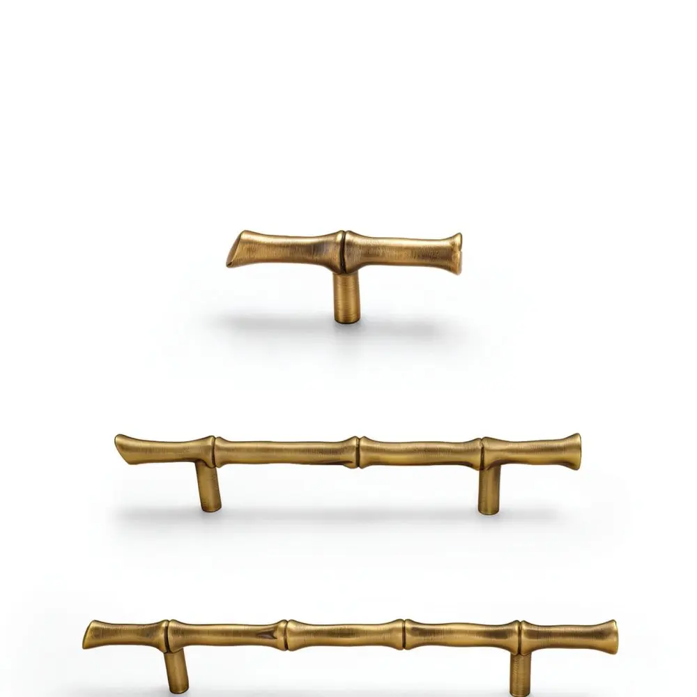 Vintage Solid Brass Bamboo Drawer Handle Decorative Furniture Knob Luxury Pull For Modern Wardrobe Cabinet Cupboard Door