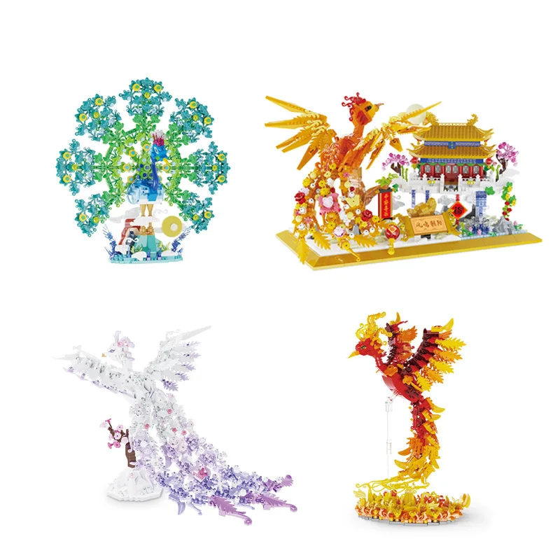 Phoenix cinese Micro Building Blocks Capodanno Cultura tradizionale Pavone Assemblaggio Modello 3D Mini Figura di mattoni Giocattolo per bambini