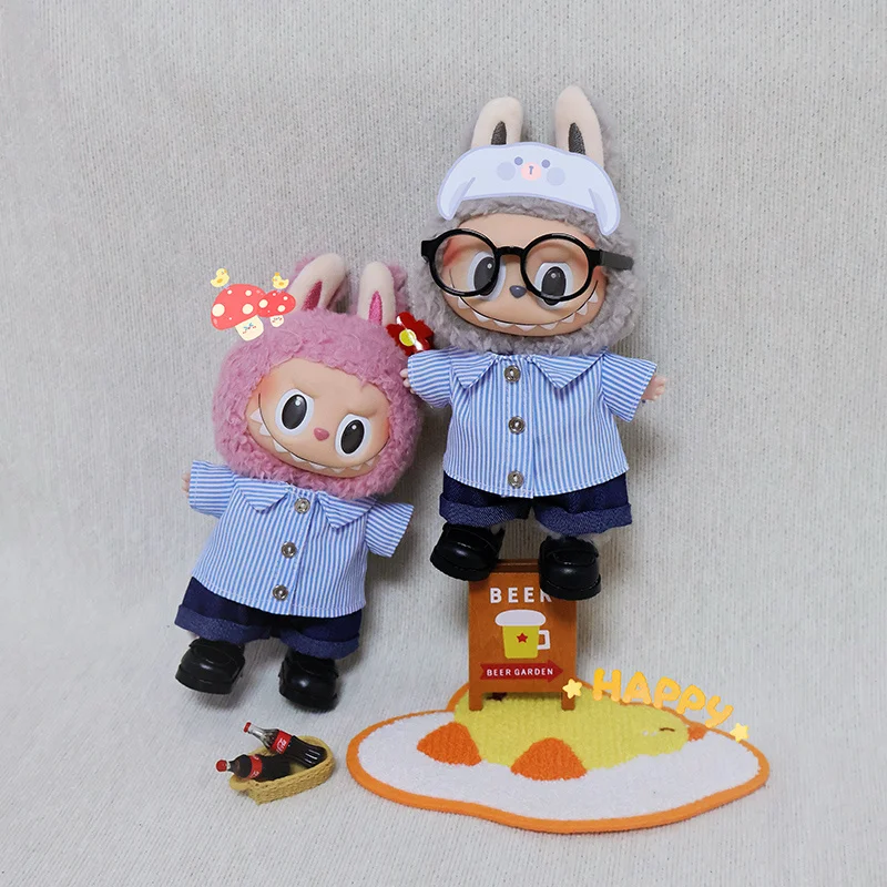 ملابس أطفال لحفلات الجلوس من Labubu ملابس صيفية من سلسلة Labubu من الفينيل القطيفة من الجيل الأول والثاني أحذية صندوق أعمى