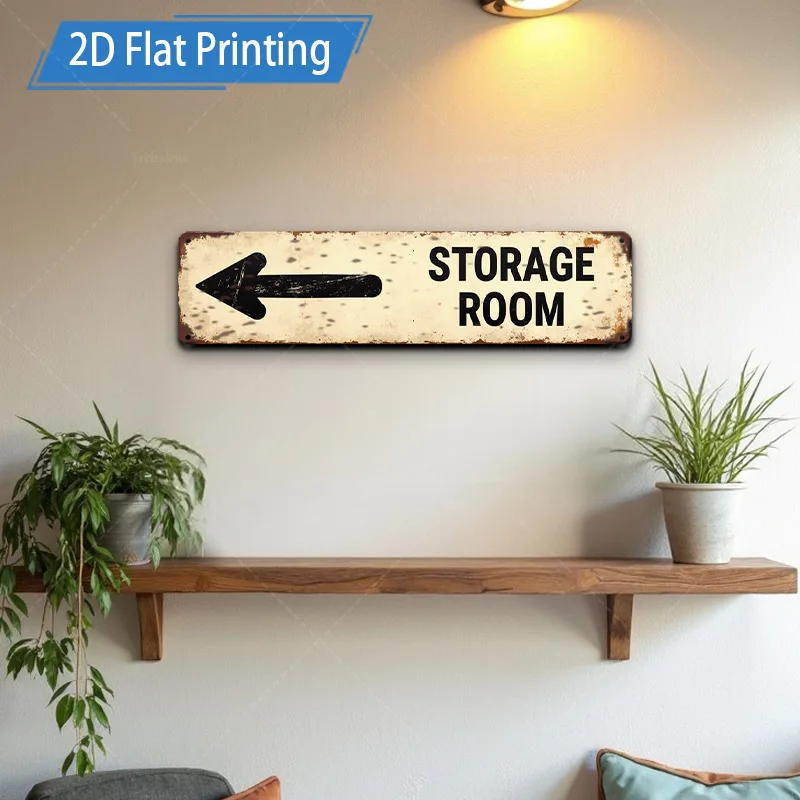 [2D FLAT] 1pc Metal Sign, 4×16inch Rustic Storage Room Sign Arrow Wall Art Decor