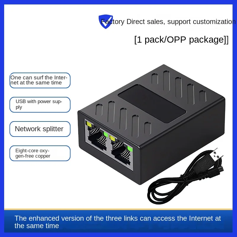 Ethernet Connector Network Adapter Lan Cable Extender Splitter RJ45 1 To 2 Ways Works At The Same Time For Internet Connection