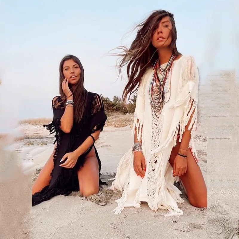 ชายหาดชุดแม่ลูก 2022 ใหม่ถัก Hollow OUT บิกินี่ชุดว่ายน้ําพู่สําหรับสตรี