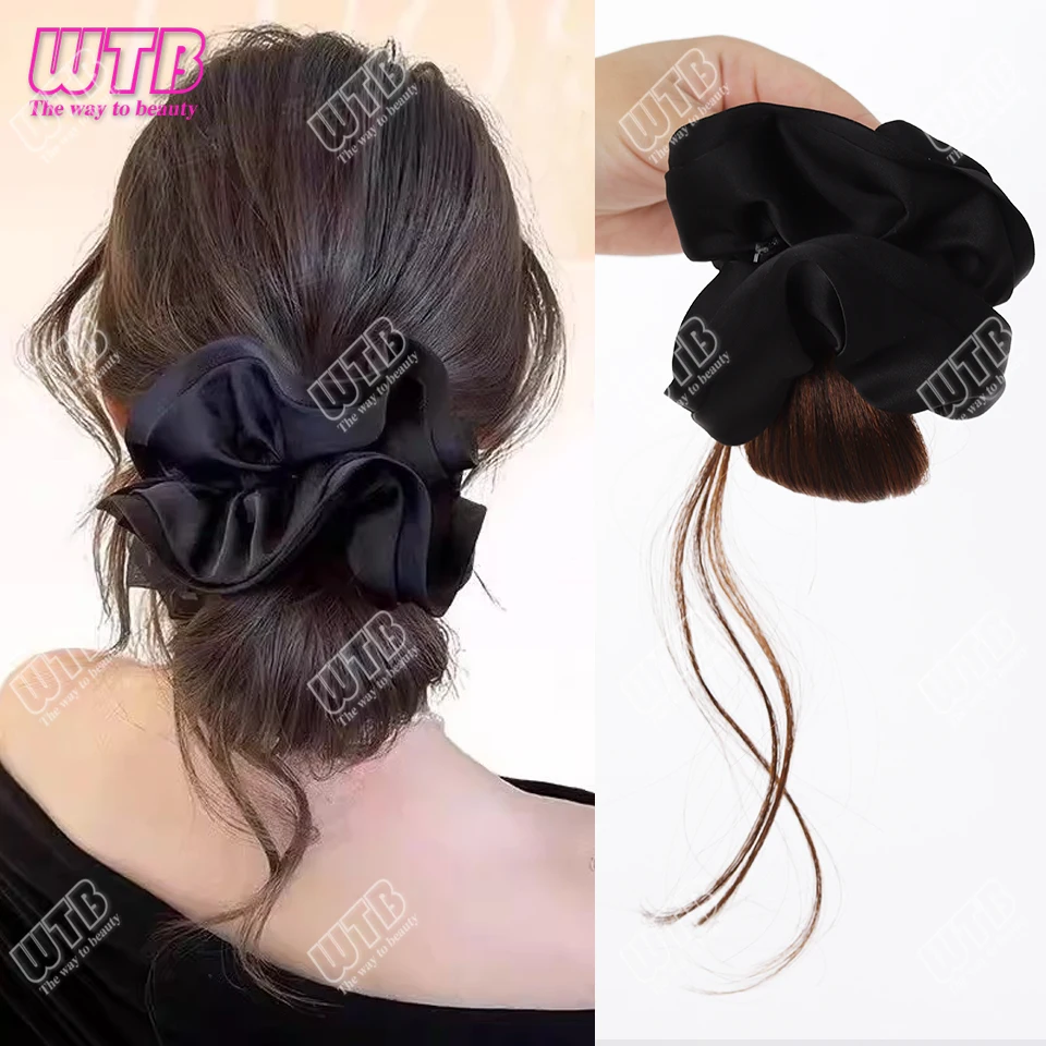 

Synthetic Black Large Intestine Hair Ring Bun Head Wig Fashionable and Elegant Ladies Flower Bud Head Wig Hair Accessories