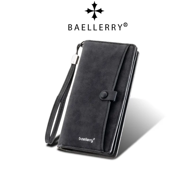 

Baellerry Men's Fashion Wallet Frosted Style Retro Zipper Handbag Solid Color Business Long Wallets for Boyfriend Husband Gift