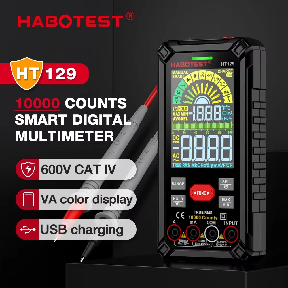 HABOTEST HT129 Digital Multimeter Auto Range True RMS AC DC NCV Voltage Meter 10000 Counts Smart Rechargeable Multitester