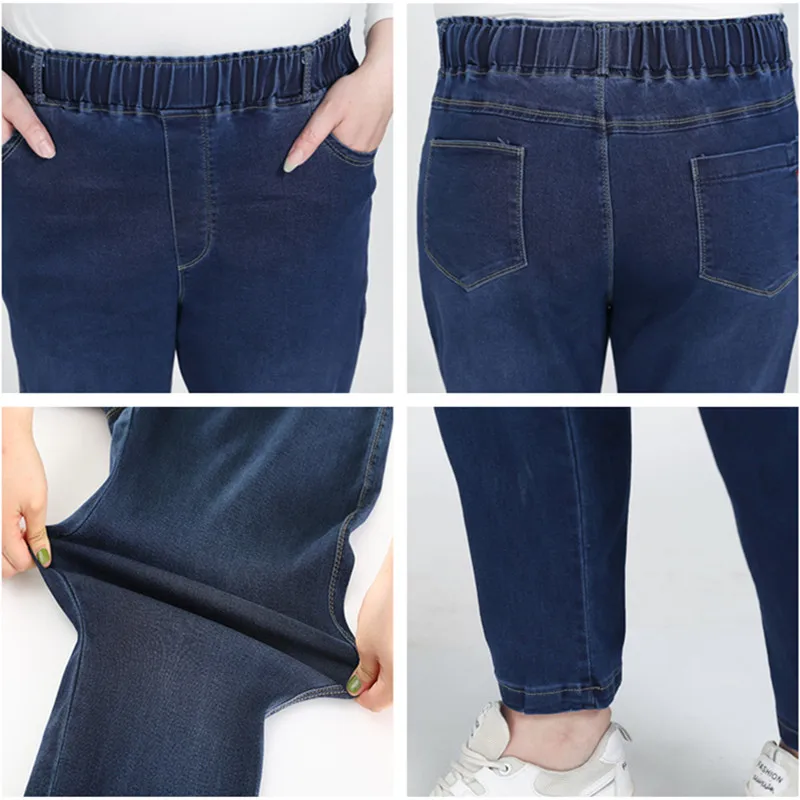 Jeans elásticos pretos esticados para mulheres e meninas, calças soltas, calças jeans, plus size, alta qualidade, 130kg, 9XL, 8XL, 6XL