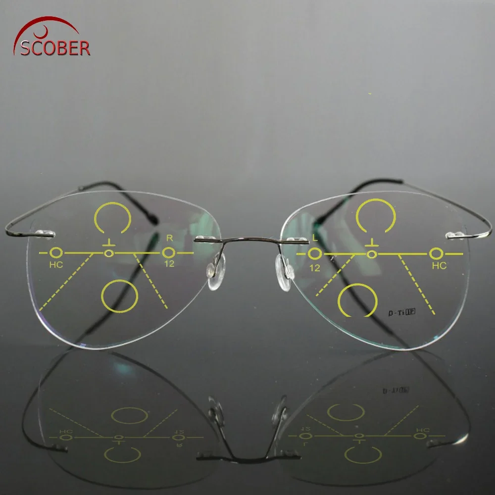 

NOMANOV Large Frame Pilot B Titanium Ultra-light Progressive Multifocus Rimless READING GLASSES Add +1 +1.5 +2 +2.5 +3 +3.5 +4