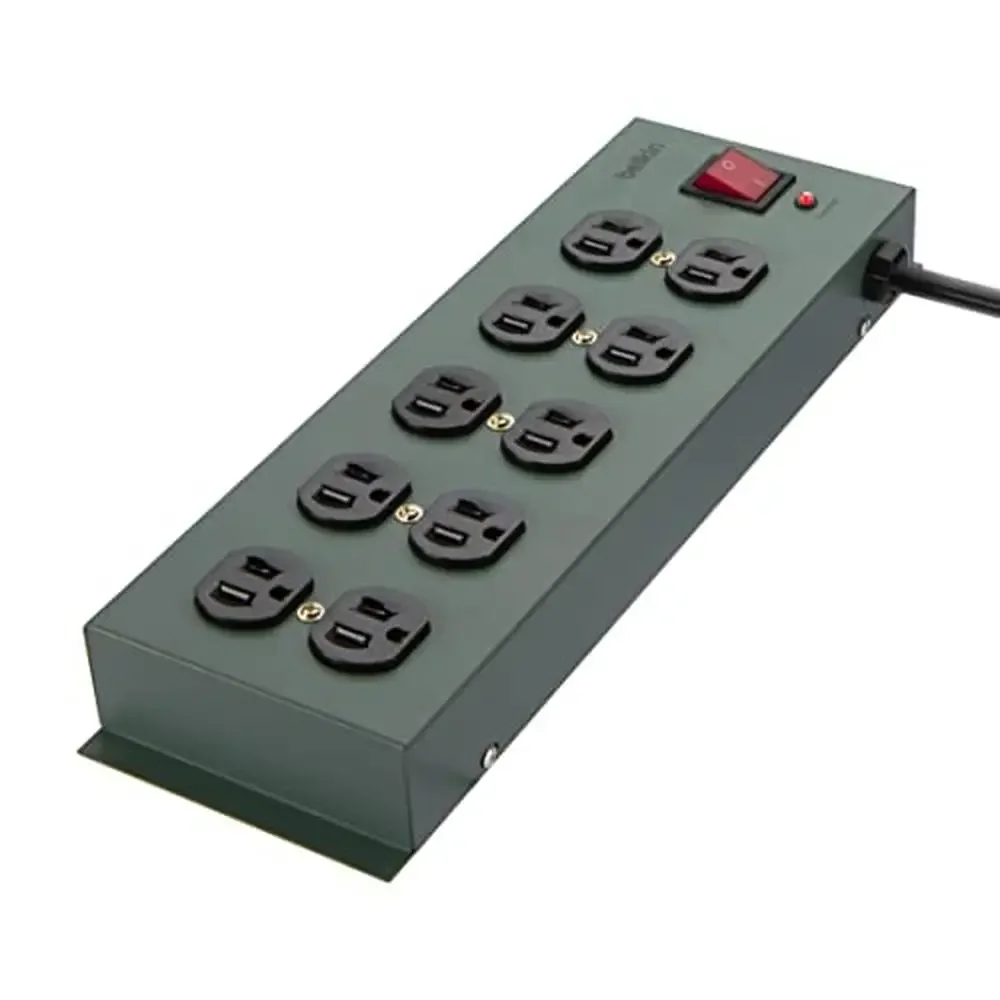 Protetor contra Surto Cabo de Extensão, Heavy-Duty Metal Power Strip, Montável, Casa, Escritório, Oficina, Sala de Jogos, Relâmpago, 10 Tomadas, 15 pés