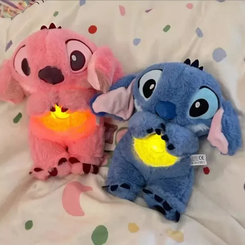 In Stock Stitch Baby Sleep Companion Sound Soothing Music Kawaii Plush Toy with Air Bag Breathing Light Doll Breathing Toy Gift