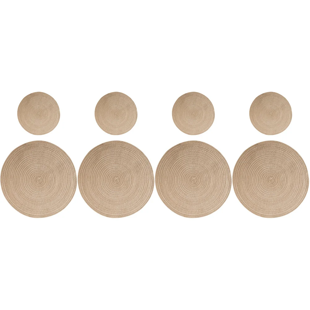 8Pcs Round Braided Placemat Set Heat Resistant Dining Table Coasters Non Slip Cup Mat Decorative Tableware for Home Party