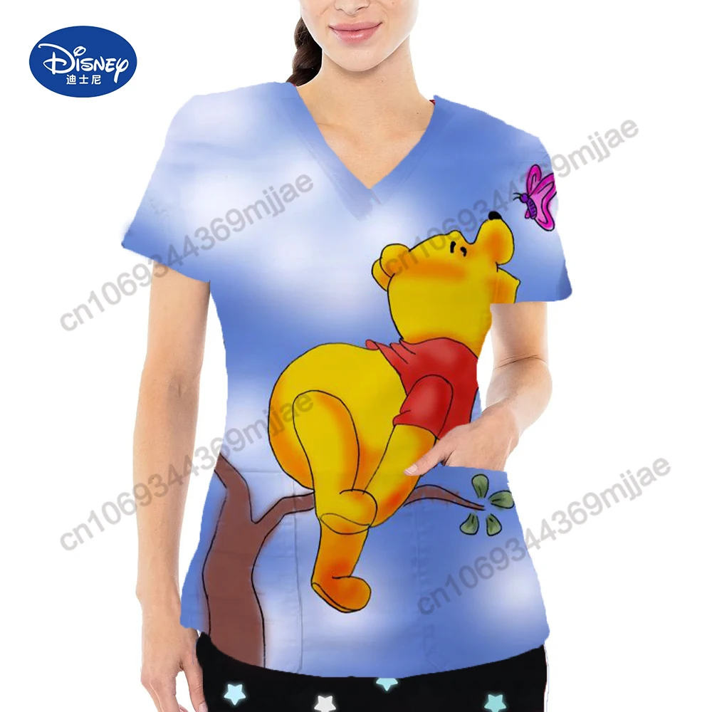 Disney Pocket V-Neck Comfort Woman Clothes for Women Aesthetic Clothing Korean Y2k Tops Women\'s T-shirt Yk2 One Pieces Tshirt