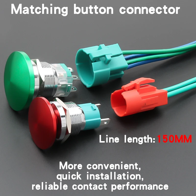 Mushroom Metal Button Switch 16MM 19MM 22MM 10A Large Current Momentary Latching  Welding Foot 1NO/2NO Red Green Yellow Blue
