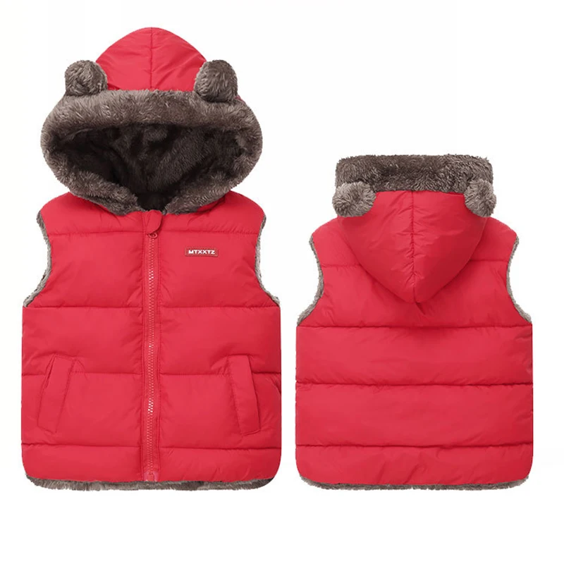 New Winter Keep Warm Boys Vest Fashion Thick Plush Hooded Collar Waistcoat For Kids 2-6 Years Old Children Outerwear