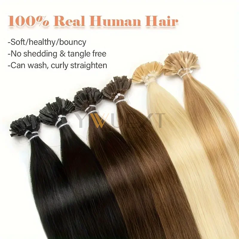 Extensiones de cabello humano con punta en V de fusión de queratina, máquina recta Natural de 12 "-20", cabello Remy con pegamento italiano caliente, 50 unidades por paquete, extremos finos