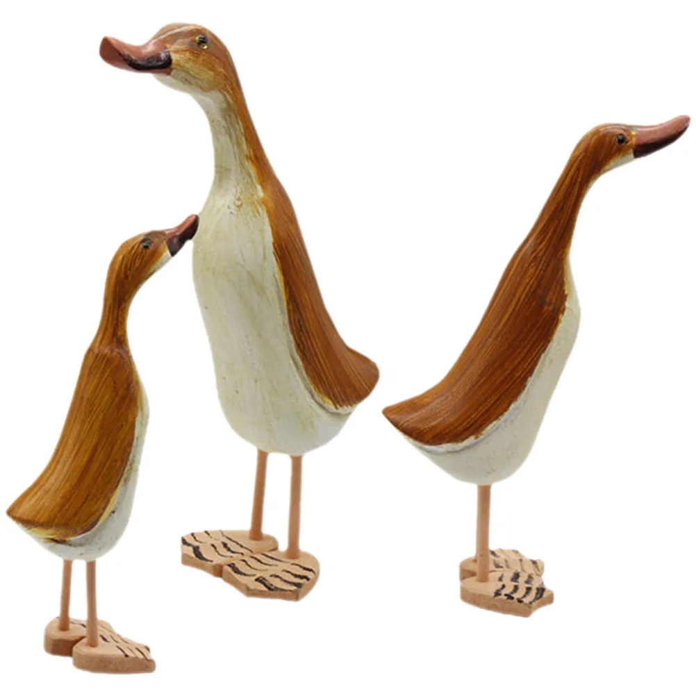 

3Pcs Wood Carved Duck Sculpture Desktop Decoration Home Office Table Ornament Wooden Sculpture Wood Figurine Lovely Figurine