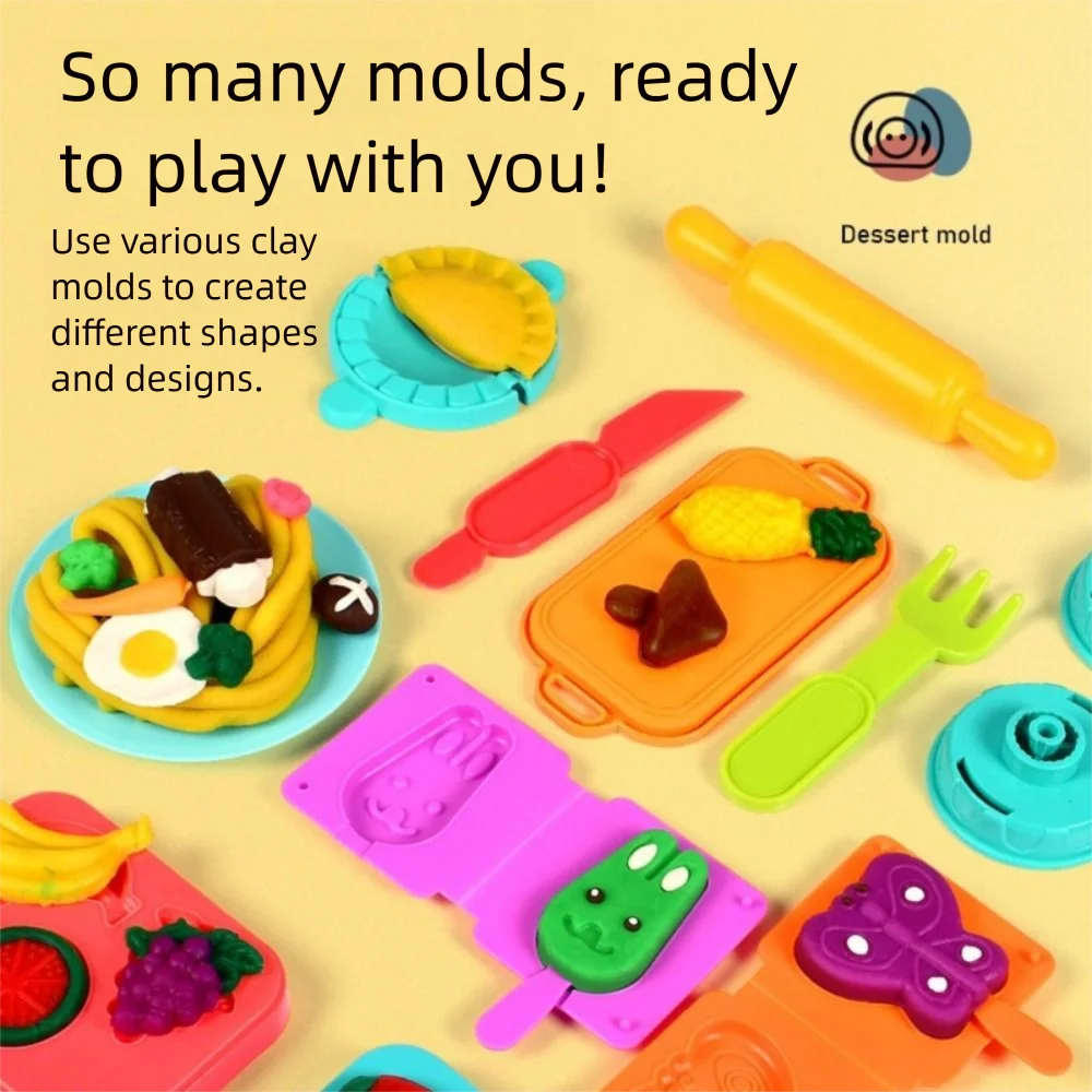 Moldes de argila multicoloridos, conjunto de brinquedos, máquina de macarrão de plástico, simulação de brinquedos de cozinha, máquina de sorvete, acessórios diy