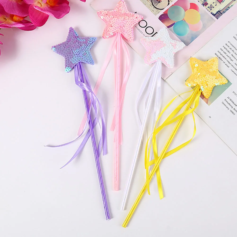 Baguettes féeriques en forme d'étoile, 3 pièces, ruban brillant, bâtons féeriques pour enfants, accessoires décoratifs de fête Cosplay, baguette de sorcière, baguette Adorable