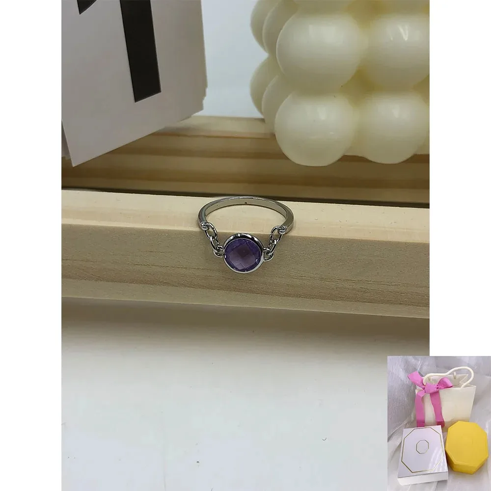 أزياء جديدة رائجة البيع قطع دائرية كريستال أرجواني تصميم بسيط خاتم هدية عيد رومانسية راقية